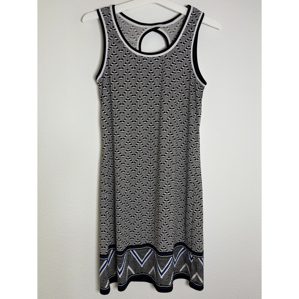 Max‎ Studio Womens Black White Geometric Keyhole Back Knit Sheath Dress Small